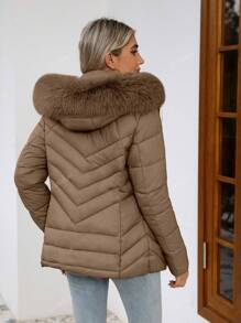 Women's Casual Hooded Padded Jacket With Pockets, Lightweight Padded Coat Warm For Daily Wear