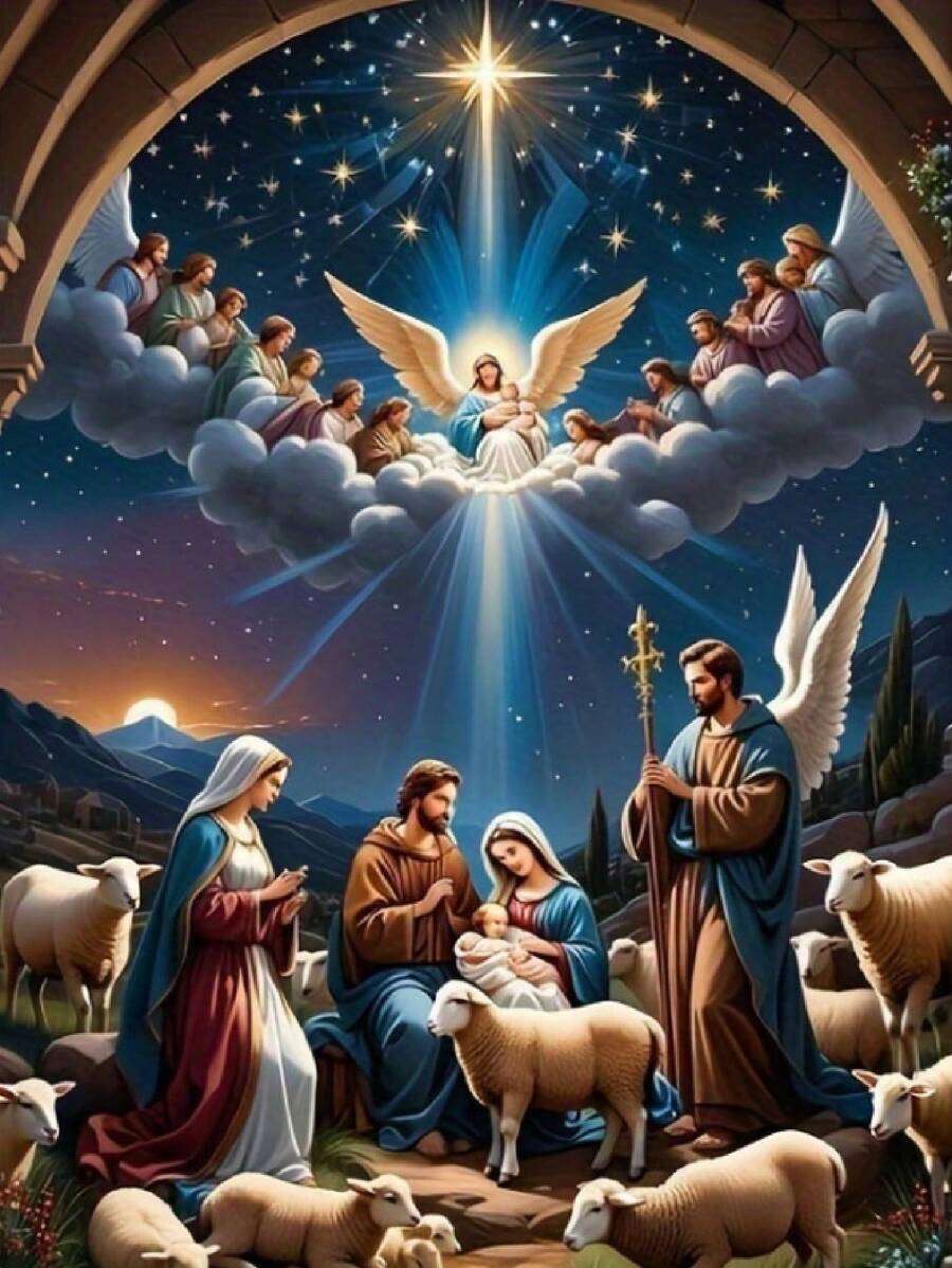 1 Set de Pintura de Diamantes 5D de 30-40 pulgadas sin marco, decoración del espacio de Jesús, regalo sorpresa - Multicolor - Ver 1