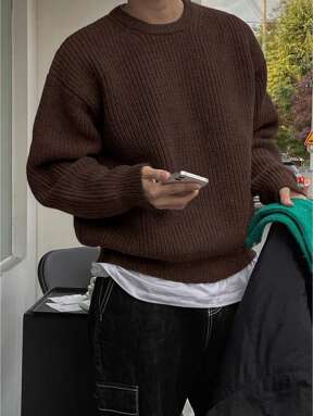 Maglione leggero e caldo in maglia, vestibilità morbida, in tessuto di poliestere, casual, stile universitario, design unisex, maniche lunghe, spalle cadenti, collo a ciambella minimalista, adatto per l'autunno e l'inverno