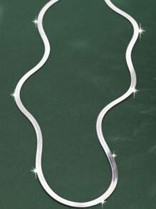 1pc Men Fashionable Stainless Steel Silver Snake Chain Necklace - Silver - View 2