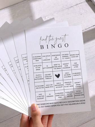 10/20 件寻找宾客宾果游戏（10/20 张卡片）趣味新娘送礼会游戏活动、新娘送礼会、婚礼装饰、彩排晚宴、订婚派对、男女通用、极简主义、圣诞节