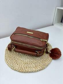 Bolsa Transversal Feminino Média com Divisórias + Chaveiro Pompom Lançamento ENVIO IMEDIATO - Castanho - Visão 6