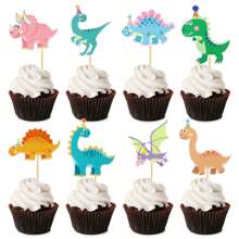 Toppers Fofos para Cupcakes de Revelação de Gênero de Dinossauro Azul e Rosa, Decorações para Festa de Aniversário Feliz Tema Jurássico para Bebê