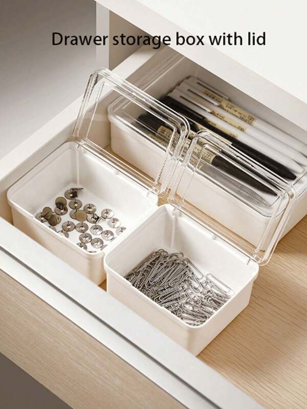 1pc Drawer Organizer Box With Lid, Compartment Small Items Storage Box, Multi-Function Desktop Office Supplies Organizer