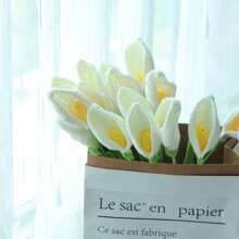 1/3/6/10 Pcs Handmade Crochet White And Yellow Calla Lily Flowers. Artificial Flowers, Yarn Flowers. Suitable As A Gift For Mom, Or Her Decoration, Or For Restaurant, Living Room, Bedroom, Party, Wedding, Outdoor Decoration. Fit For Spring/Summer Decor, Easter, Mother's Day, Thanksgiving, Harvest Festival, New Year, Housewarming, Wedding And Other Celebrations. Gifts Birthday Graduation
