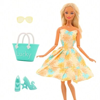 11.5 英寸娃娃优雅服装套装，包括 1 件露肩连衣裙、1 副太阳镜、1 个包和 1 双鞋子（不包括娃娃），非常适合节日礼物