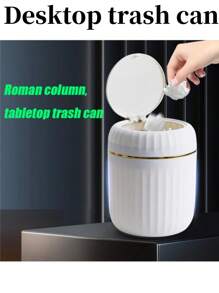 Mini Solid Color Desktop Trash Can With Lid And Button, Suitable As Small Garbage Bin For Home Office Desk