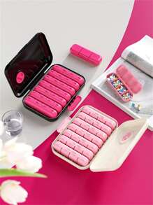 1pc Portable 7-Day Pill Organizer Box, Large Capacity Pill Divider With Alarm Reminder, Moistureproof Storage