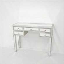 Mesa de tocador de estilo europeo de lujo ligero con cinco cajones y gabinete de almacenamiento, mesa de tocador simple de vidrio blanco