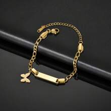 [Customized] Personalized Name Titanium Steel Engraved Bracelet With Star Charm, Customized Carved Jewelry For Women And Men, Can Be A Gift For Mother's Day, Father's Day, Valentine's Day, Christmas And Other Holidays - Gold - View 6