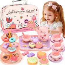 1 Set Girls Afternoon Tea Party Pretend Play Toy, Delicate Teaware Gift Box, Realistic Dessert Cake Set, Christmas Gift For Girls
