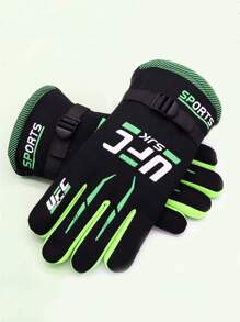 1Pair Winter Gloves Warm And Thick Winter Printed Stair Cloth Finger Gloves Sports Cycling Men's Cycling Gloves Ski Gloves