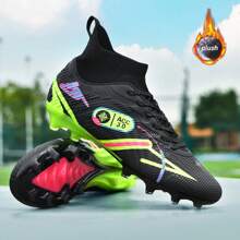 1 Paar WEJIESS Unisex Fußball/Fußballschuhe mit Stollen und wärmender Innenfütterung, rutschfeste AG-Stollen für Außenbereich, warme Winter Profifußballstiefel mit hohem Schaft und kurzen Stollen