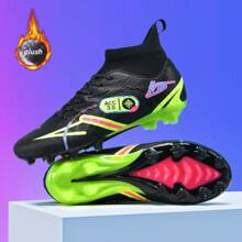 1 Paar WEJIESS Unisex Fußball/Fußballschuhe mit Stollen und wärmender Innenfütterung, rutschfeste AG-Stollen für Außenbereich, warme Winter Profifußballstiefel mit hohem Schaft und kurzen Stollen