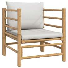 Light Gray Cushioned 5 Piece Patio Lounge Set With Natural Bamboo Frame Outdoor Furniture