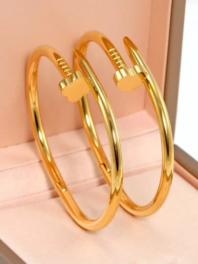 2pcs Stainless Steel Jewelry Set, Four-Leaf Clover & Heart Shaped Nail Bangle, Suitable For Women Daily Wear, Gifts For Girlfriend, Friends, Bridesmaids Birthday Party Valentines,Mom,Mother,Mother's Day,Gift