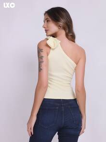 LXC Slim Fit One Shoulder Top, Solid One Shoulder Tops Discover Unique Charm - Màu vàng - Xem 3