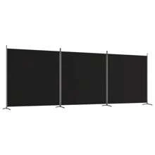 Black 3 Panel Room Divider Fabric 525x180 Cm Adjustable Screen Foldable Separation Panel For Living Room Office Bedroom Decor - Black - View 2