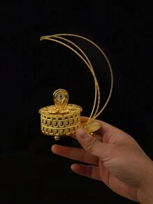 1 pezzo Bruciatore di incenso in stile arabo placcato oro, a forma di luna e foglia, durevole, adatto per la combustione di incenso, design tradizionale conveniente ed elegante