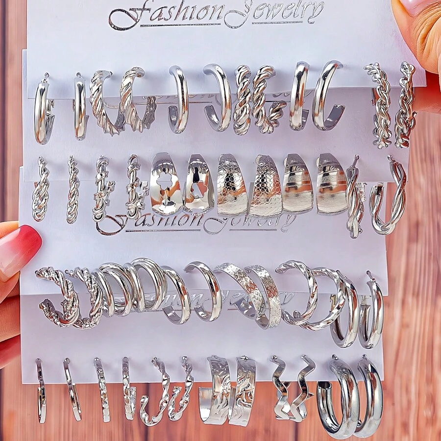 6-24 对/套时尚欧美风格大圆环珍珠耳环套装 - 圈圈耳環 - 查看 1