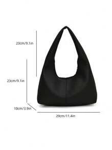 黑色荔枝纹休闲简约大容量轻便百搭女士腋下单肩包 - 黑色 - 查看 7