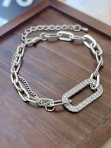 1件高端優雅方形中空氧化鋯手鏈，極簡時尚風手鏈適用於女性 - 銀色 - 查看 4