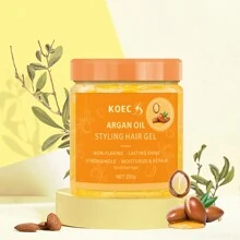 KOEC 摩洛哥坚果油定型发胶 250g，促进头发健康，适合紧密卷发、辫子、扭转和洗发即用的造型，滋养和修复头发，带来持久的光泽，提供最大程度的定型效果，并有助于抚平毛躁，适合所有头发 - 橘色 - 查看 1