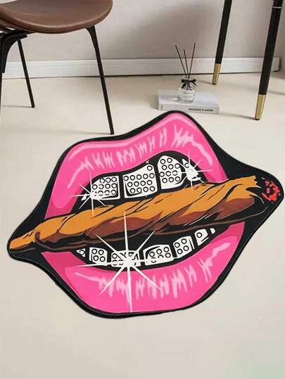1 peça exclusiva personalizada lábios rosa, tabaco, dentes de diamante estilo punk tapete decorativo impresso para sala de estar, quarto, entrada, cozinha, banheiro, sala de jogos, escritório