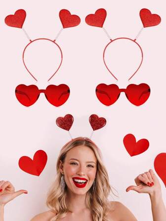 Valentinstag Amor Herz Haarband und Herz Sonnenbrille mit roter Herz Antenne Haarband als Valentinstag Amor Accessoires, Amor Kostümzubehör, rotes Herz Haarband, Amor Haarband, Herz Haarband für Frauen, Valentinstag Haarband