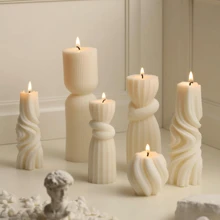 1pc Miniature Candles The Size Of A Palm Modern Ribbed Candle Set Large Soy Wax Scented Ribbed Pillar Candles Rotating Geometric Decorative Candles Suitable For Home Decor Swirl Art Candles Living Room Bathroom (White) Gifts Birthday Graduation