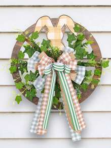 1pc Easter Bunny Wreath Home Decor, Front Door Hanger With Rabbit Wheel And Ribbon Design, Suitable For Holiday Atmosphere Scenes And Window/Wall Decor, Classic Outdoor Decoration Gift - Multicolor - View 3