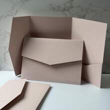 25pcs Tri-Fold Pocket Wedding Invitation Cards With Envelopes, Simple Invitation Cards For Engagement, 15th Birthday, Christening, DIY Invitations, 5*7 Inch Invitations, Pocket Invitations, Customized Invitations, Christmas Cards - Pink - View 3