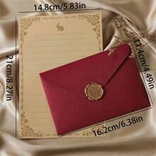 1/5/10 Pieces Letter Paper And Envelope Set - Thick Linen Envelopes, Handwritten Love Letter Stationery For Boyfriends And Girlfriends - Red - View 1