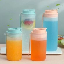 WORTHBUY 1pc 350ml Mini Transparent Plastic Water Bottle With Lid, Portable Leakproof Juice/Coffee Cup, Suitable For Children/Students To Carry For School/Picnic, For Outdoor, Camping - Beige - View 5