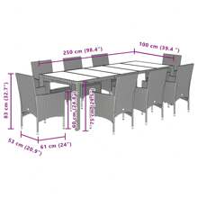 Ensemble de salle à manger de jardin en rotin noir avec 9 pièces et coussins, mobilier d'extérieur