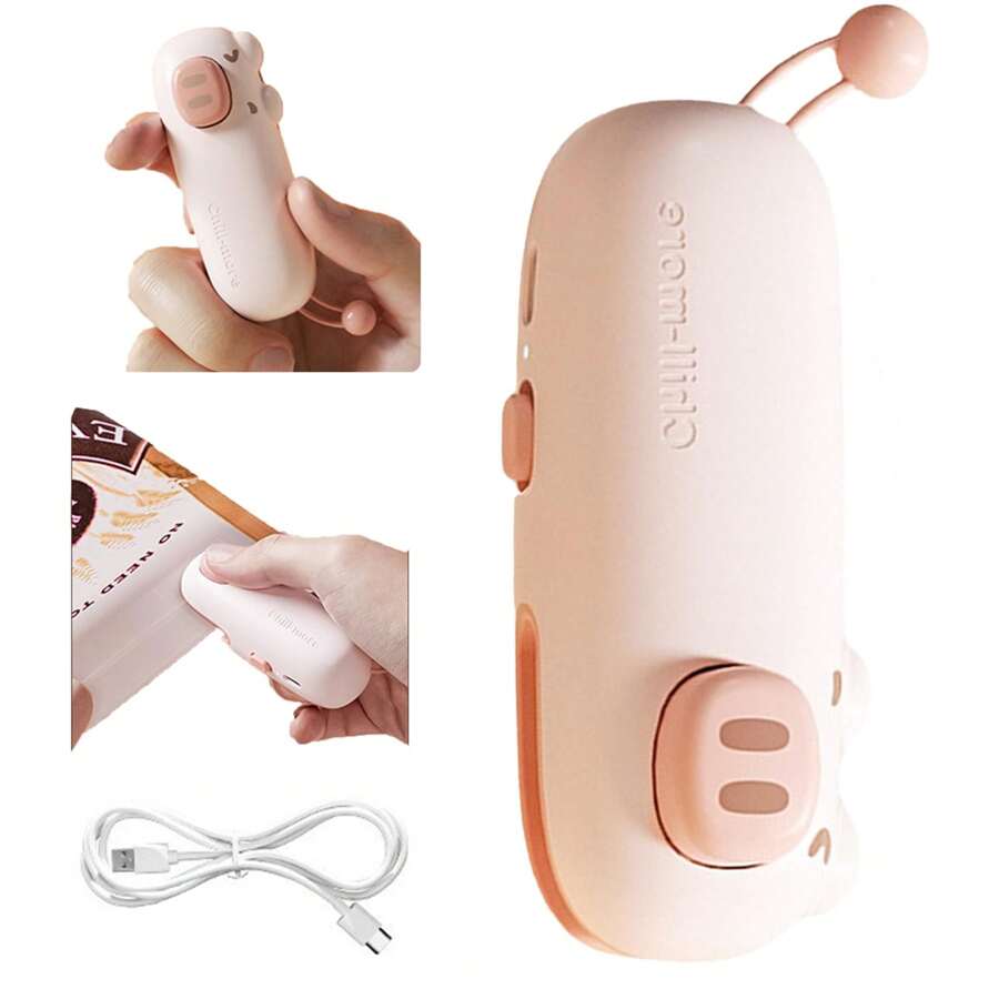 迷你零食袋封口机、可充电 2 合 1 袋装热封机（带切刀）适用于薯片、塑料袋重新封口机保持食物新鲜、带切刀的小型封口机、热真空封口机、USB 充电封口机、食品储藏封口机