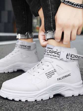 2024新款高帮男鞋冬季国潮百搭增高白色运动休闲中筒靴适合青少年