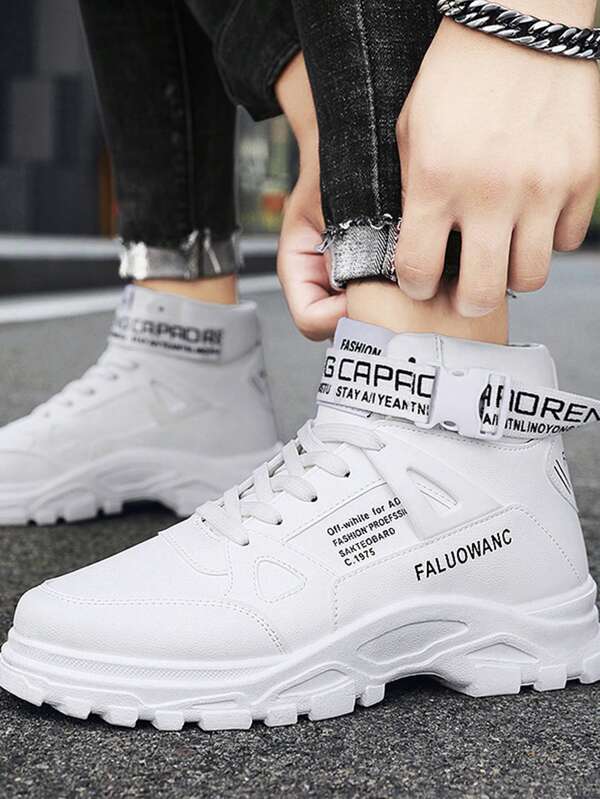 2024 New High-Top Men's Shoes Winter National Versatile Increase Height White Sports Casual Mid-Calf Boots, Suitable For Teenagers