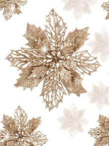 2pcs/6pcs/10pcs Glitter Christmas Poinsettia Flowers, Multi-Color Artificial Poinsettias With Clips, Hollow Glittery Poinsettia Flowers, Christmas Decorations, Holiday Accessories, Christmas Tree, Wreaths, Glitter Poinsettia Ornaments, Holiday Decor DIY Wreaths, Party Decorations,Christmas - Champagne - View 9