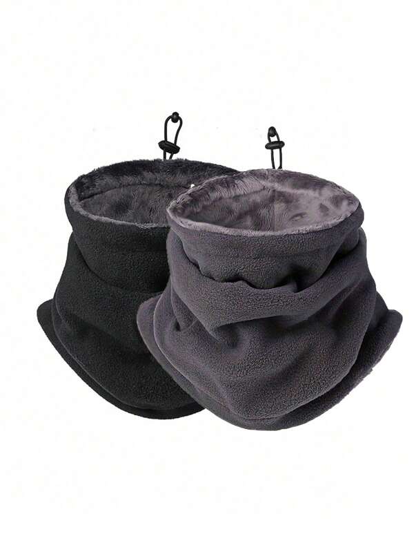 1 Pack Unisex Neck Gaiter - Sport Style Polyester Thermal Lined Warm, Adjustable Drawstring, Solid Color, Knit, Multi-Function, Suitable For Outdoor Activities