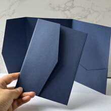 25pcs Tri-Fold Pocket Wedding Invitation Cards With Envelopes, Simple Invitation Cards For Engagement, Christening, DIY Invitations, 5*7 Inch Invitations, Pocket Invitations, Customized Invitations, Christmas Cards - Navy Blue - View 6