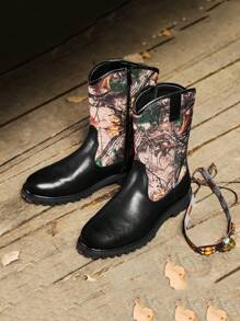 男士刺绣切尔西踝靴，户外高帮仿皮靴，西部牛仔风格，适合所有季节