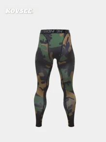 KOVSEE Basketball Compression Tights 3/4 Pants, Breathable High Stretch Sports Leggings For Fitness, Running, Workout, Black & White With Letter Waistband
