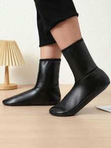 Ciepłe skarpetki damskie i męskie, 1 para, zimowe, grube, aksamitne skarpetki z antypoślizgową podeszwą, wodoodporne, do użytku wewnątrz i na zewnątrz, jesień - Czarne - Zobacz 7