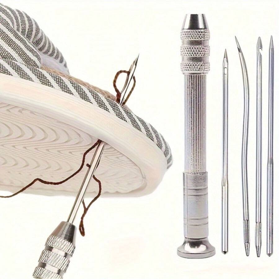 5/6pcs Leather Sewing Needle Set With Replaceable Needles - DIY Leather Craft, Sewing Tools, Practical Metal Tool Kit, Multi-Function Shoe Repair & DIY Handcraft Tool Kit, Sewing Accessories, Multi-Purpose Shoe Repair Tool Kit, Punching & Stitching Needles