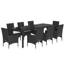 Ensemble de salle à manger de jardin en rotin noir avec 9 pièces et coussins, mobilier d'extérieur