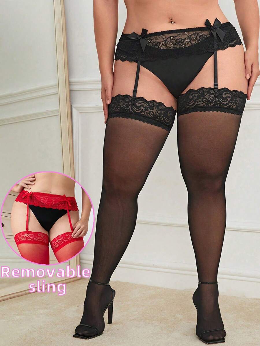 1 chiếc tất cao đến đùi có dây đeo gợi cảm, tất ren co giãn cao có kẹp garter có thể tháo rời, tất và tất nữ, Y2k - Nhiều màu - Xem 1