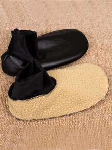 Ciepłe skarpetki damskie i męskie, 1 para, zimowe, grube, aksamitne skarpetki z antypoślizgową podeszwą, wodoodporne, do użytku wewnątrz i na zewnątrz, jesień - Czarne - Zobacz 4