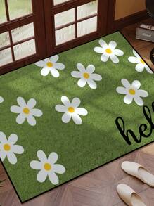 1 件 Hello 花朵图案门垫，绿色简约短毛绒防滑速干可洗入口垫，适用于厨房、浴室、餐厅、走廊、派对、聚会、新年、所有季节 - 綠色 - 查看 11