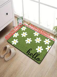 1 件 Hello 花朵图案门垫，绿色简约短毛绒防滑速干可洗入口垫，适用于厨房、浴室、餐厅、走廊、派对、聚会、新年、所有季节 - 綠色 - 查看 3